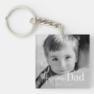 Awesome Dad Since 20XX Modern Simple Elegant Photo Keychain
