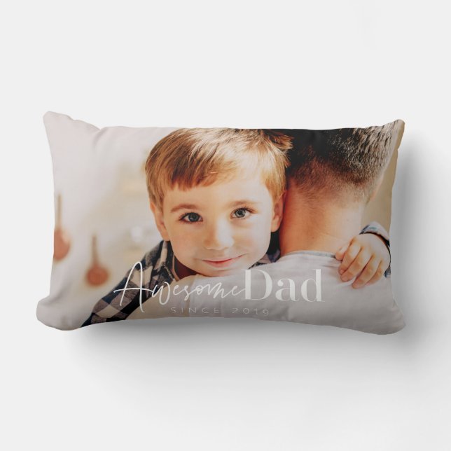Awesome Dad Since 20XX Modern Simple Elegant Photo Lumbar Pillow (Front)