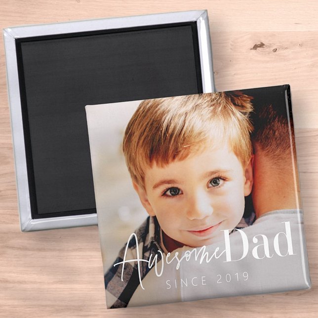 Awesome Dad Since 20XX Modern Simple Elegant Photo Magnet (Creator Uploaded)