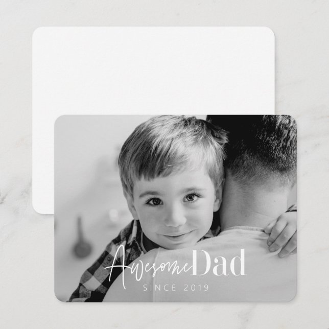 Awesome Dad Since 20XX Modern Simple Elegant Photo Note Card (Front/Back)