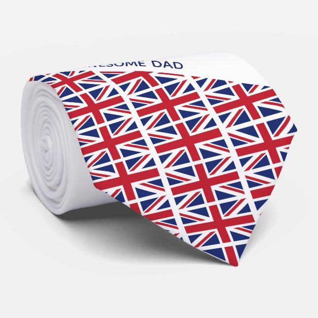 Awesome Dad UNION JACK UK FLAG Monogram  Neck Tie (Rolled)