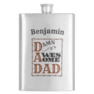 Awesome Dad Western Themed Custom Name Flask