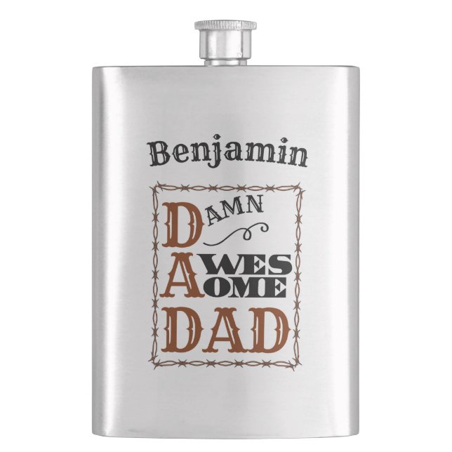 Awesome Dad Western Themed Custom Name Flask (Front)
