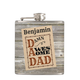Awesome Dad Western Themed Custom Name Flask