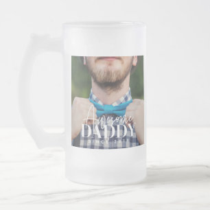 Awesome Daddy Since 20XX Simple Elegant Photo Frosted Glass Beer Mug