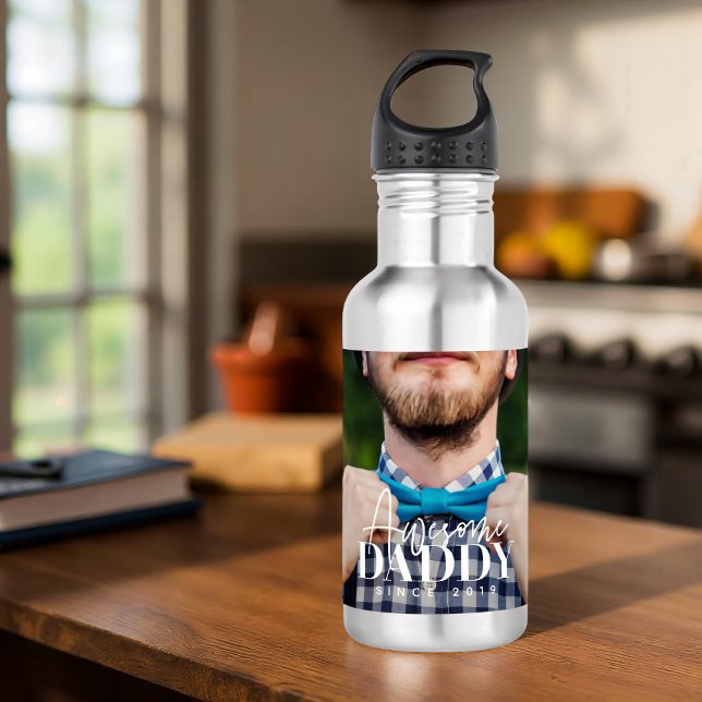 Awesome Daddy Since 20XX Simple Elegant Photo Stainless Steel Water Bottle (Creator Uploaded)