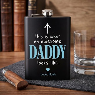Awesome Daddy Typography Black and Blue Flask