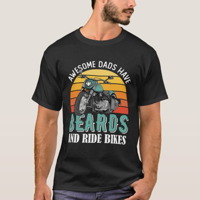 Awesome Dads Have Beards Funny Motorcycle Daddy Bi T-Shirt (Front)