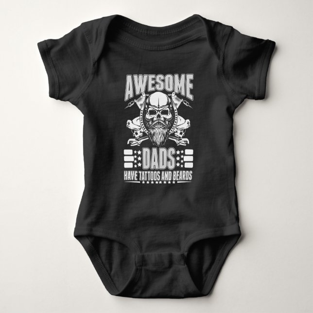 Awesome Dads Tattoo Beard Mustache Inked Father Baby Bodysuit (Front)