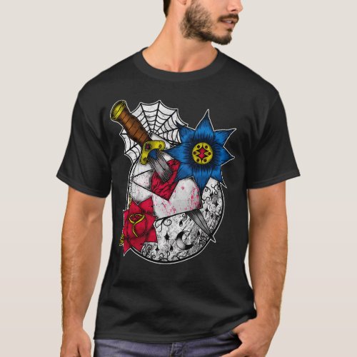 Awesome Dagger In The Heart Graphic Knife Artistic T_Shirt
