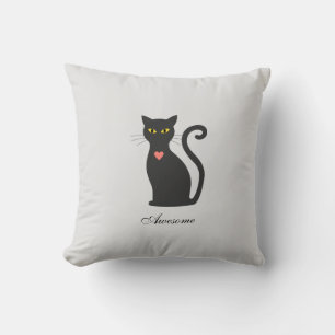 Awesome Dark Gray Cat on Light Silver Throw Pillow
