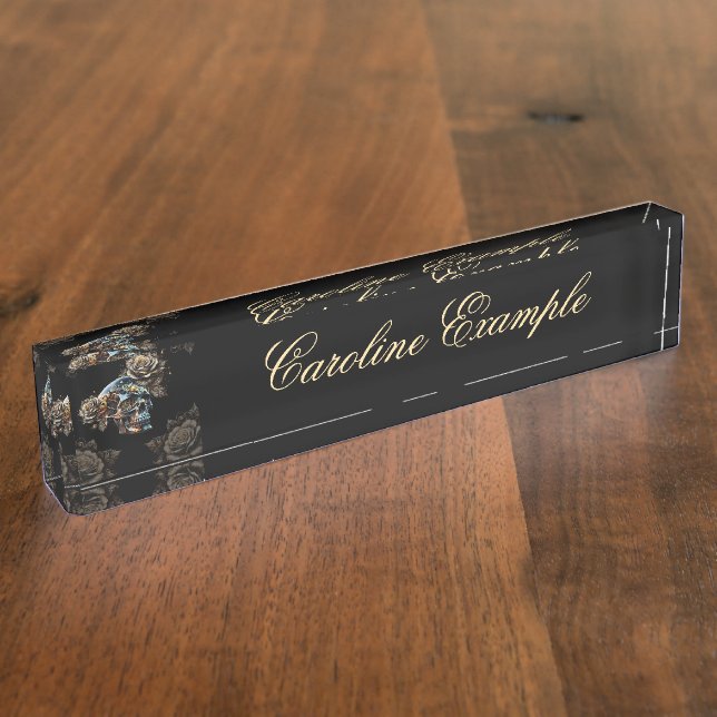Awesome dark steampunk skull desk name plate (Side)