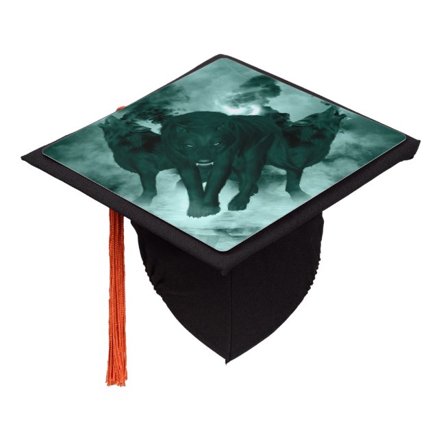 Awesome dark wolves graduation cap topper (Angled)
