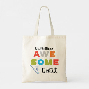 Awesome Dentist Colorful Letters on Black Tote Bag