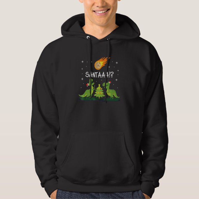 Awesome Dinosaur Santa With Christmas Tree Funny H Hoodie (Front)