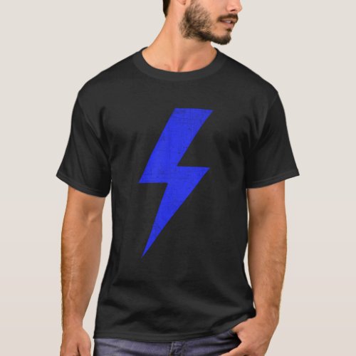 Awesome Distressed Front Back Blue Lightning Bolt T_Shirt