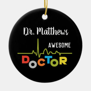 Awesome Doctor Colorful Letters on Black Ceramic Ornament