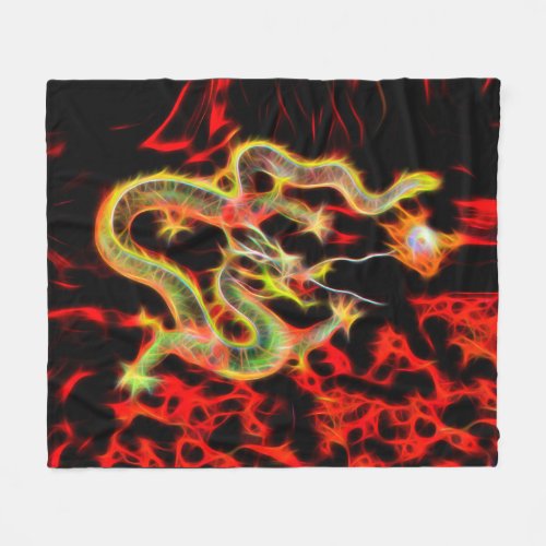 Awesome Dragon Fire on Lucky Energy Fleece Blanket