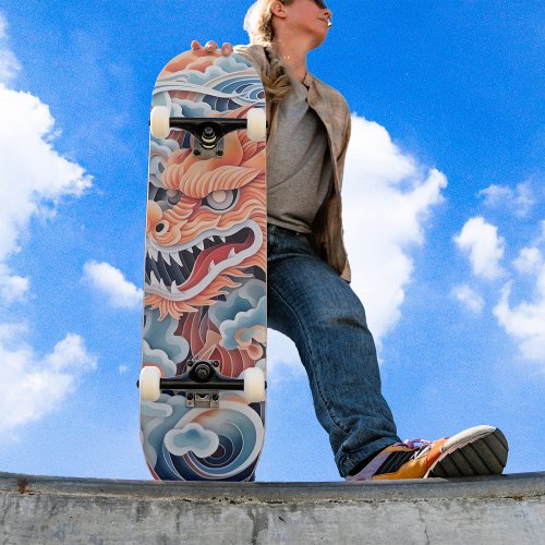 Awesome Dragon Head Orange Blue Hue Skateboard