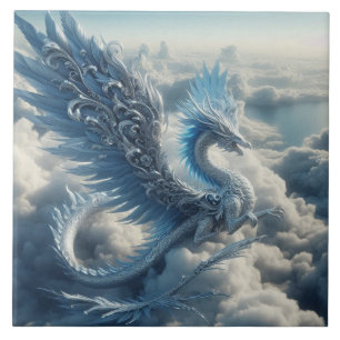 Awesome Dragon Surrounded by Clouds Ceramic Tile