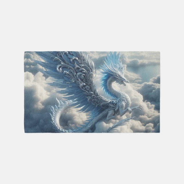 Awesome Dragon Surrounded by Clouds  Rug (Front)
