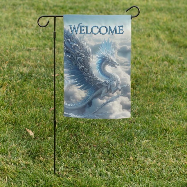 Awesome Dragon Surrounded by Clouds Welcome Garden Flag (In SItu)