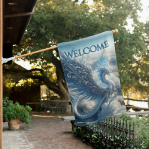 Awesome Dragon Surrounded by Clouds Welcome House Flag