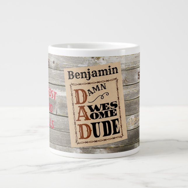 Awesome Dude Western Themed Custom Name Giant Coffee Mug (Front)