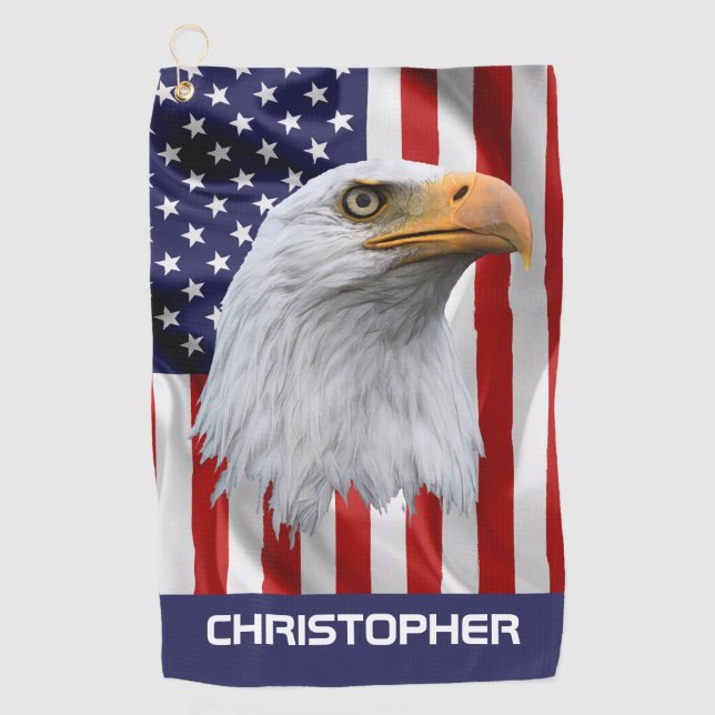Awesome Eagle, The American Flag, Patriotic Golf Towel (Front)