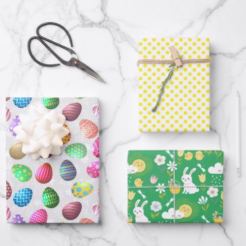 Awesome Easter Wrapping Paper Flat Sheet Set of 3