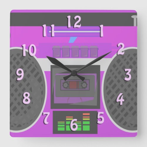 Awesome Eighties Purple Boombox Square Wall Clock