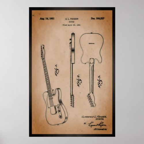 Awesome Electric Guitar Patent Art Cool and Retro Poster