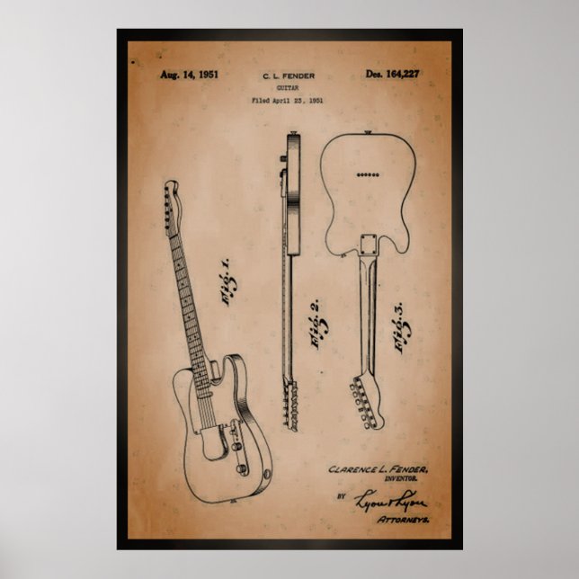 Awesome Electric Guitar Patent Art Cool and Retro Poster (Front)
