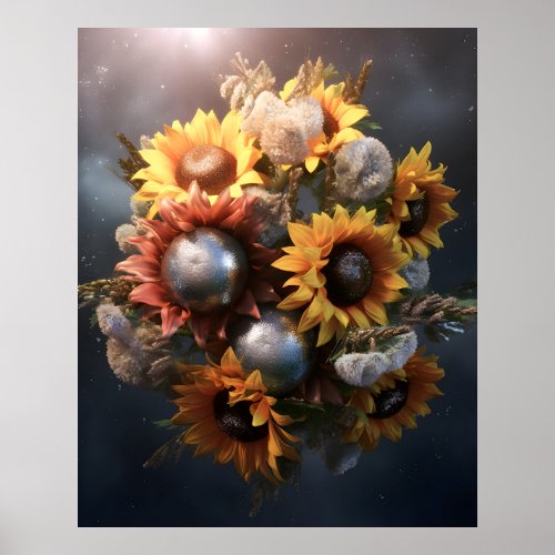 Awesome Elegant Sunflowers Graphic Floral  Poster