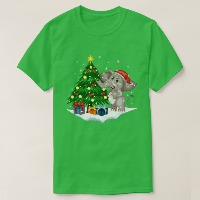 Awesome Elephant Santa Xmas Tree With Lights Chris T-Shirt (Design Front)