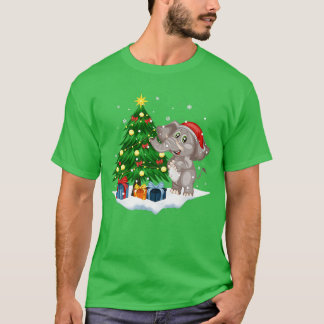 Awesome Elephant Santa Xmas Tree With Lights Chris T-Shirt
