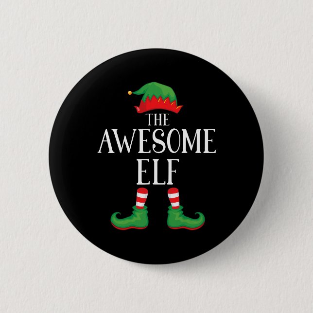 Awesome Elf Matching Group Xmas Funny Family Chris Button (Front)