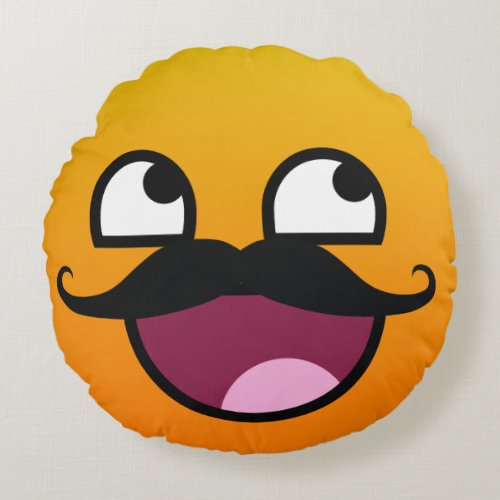 Awesome face with mustache Smiley Round Pillow