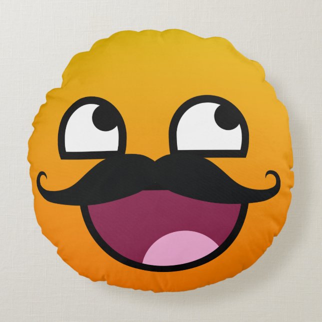 Awesome face with mustache Smiley Round Pillow (Front)