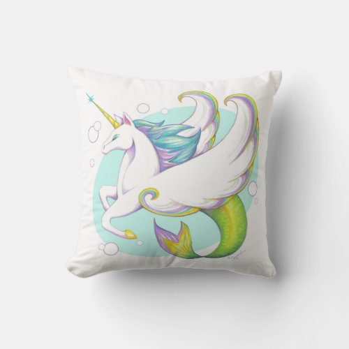 Awesome Fantasy Mermaid Unicorn Throw Pillow