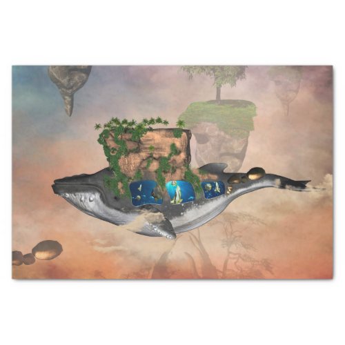 Awesome fantasy whale with butterflyfish and rock tissue paper