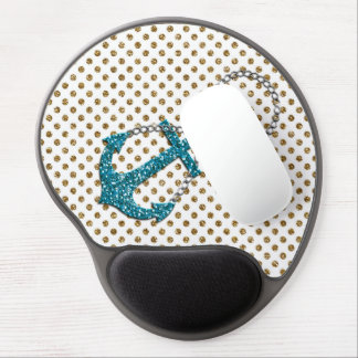 Awesome  faux glitter peacock blue nautical anchor gel mouse pad