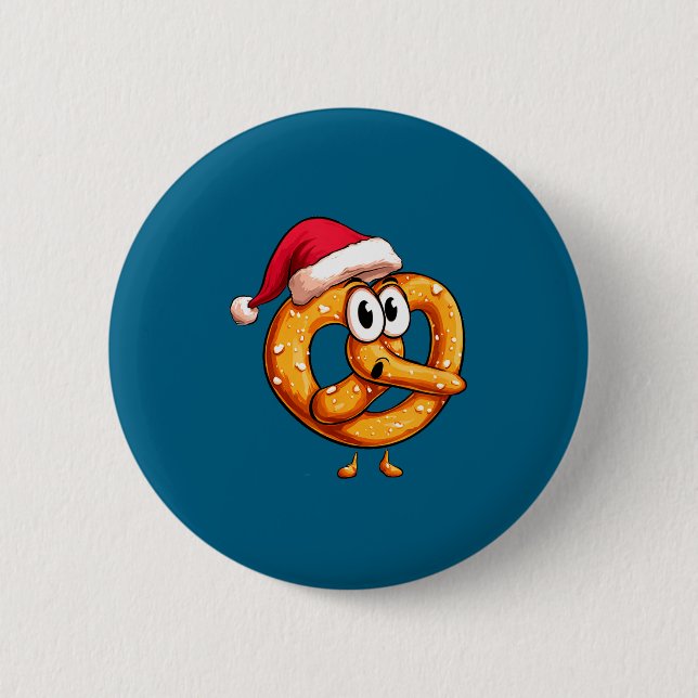 Awesome Festive Pretzel With Santa Claus Hat Costu Button (Front)