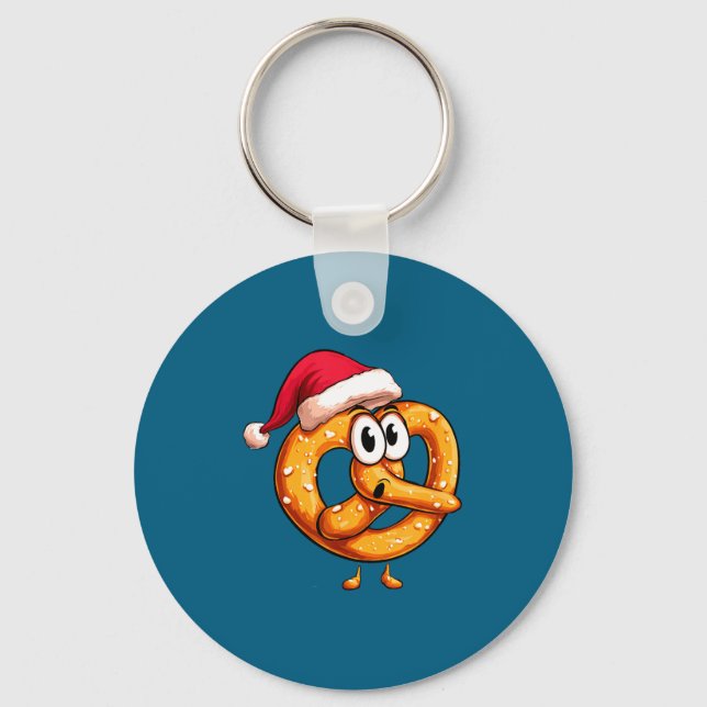 Awesome Festive Pretzel With Santa Claus Hat Costu Keychain (Front)