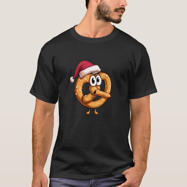 Awesome Festive Pretzel with Santa Claus Hat Costu T-Shirt (Front)