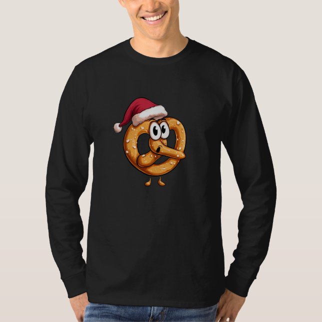 Awesome Festive Pretzel with Santa Claus Hat Costu T-Shirt (Front)