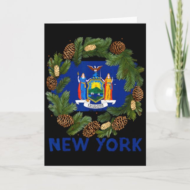 Awesome Fir Xmas Wreath Costume With New York Flag Card (Front)