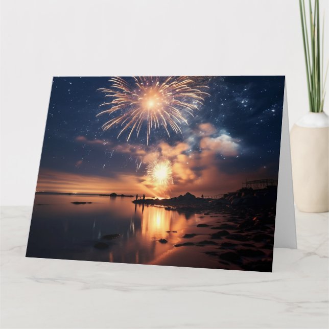 Awesome Fireworks Over Water Card (Front)