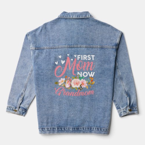 Awesome First Mom Now Grandmom Family Matching Mot Denim Jacket