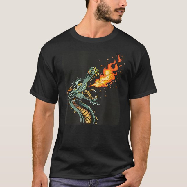 Awesome Flames Dragon with Fire Breathing T-Shirt (Front)
